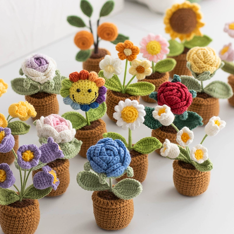 hand knit hand crochets pot plants