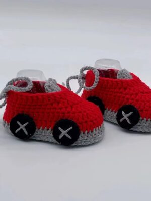 Red car crochet baby boots for boy shower gift for mum