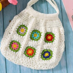 cute daisy knitted bags for women crochet shopping bag
