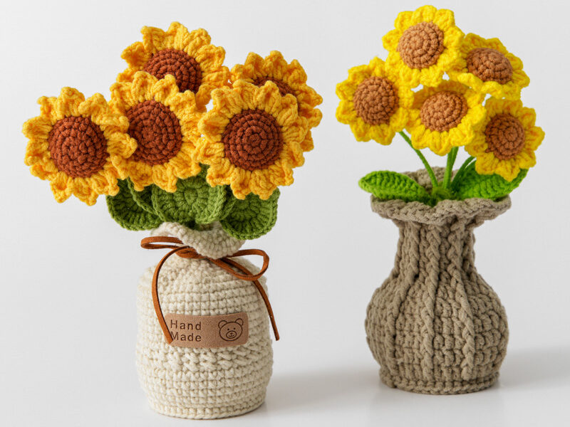 wholesale crochet plant crochet pot sunflower in vase