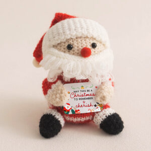Cute handmade crochet Santa, a perfect crochet Christmas Santa for indoor holiday decor, with a festive message card