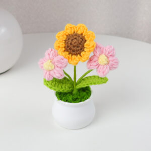 Eco - friendly Crochet Flower Pot featuring Mini Crochet Flower, Crochet Sunflower Plant, and crochet small flowers