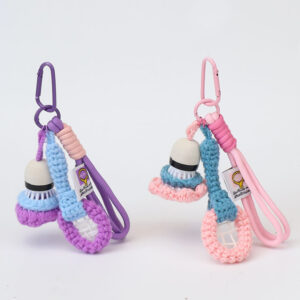 Colorful handmade crochet badminton keychains, unique knit keychains for sports fans