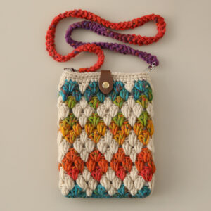 Colorful handmade crochet phone purse crossbody bag