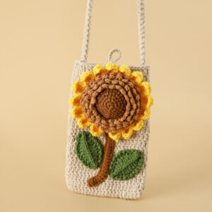 Handcrafted knitted crossbody bag with sunflower design