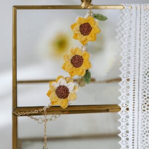 Wholesale micro crochet sunflower bracelets jewelry with gold chain and green leaves