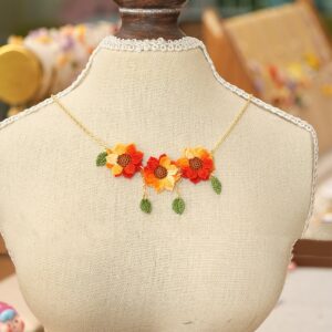 Handmade micro crochet necklace featuring vibrant floral patterns, showcasing delicate mini crochet craftsmanship from a trusted factory.